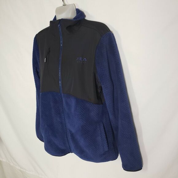 Fila Sport Women Medium Athletic Jacket Blue Black Fleece Faux Fur FullZip Woven - Picture 5 of 11